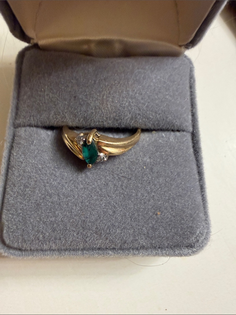 Vintage 14K Yellow Gold Marquise Emerald & Diamond Accent Ring- Size 6.5